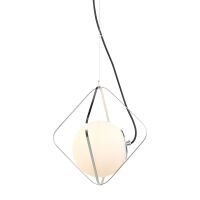 Lampa wisząca CANTO PEN-5696-1-BKCR Italux SZKLANY KLOSZ W GEOMETRYCZNEJ KLATCE CZARNY / BIAŁY/ CHROM NOWOCZESNA