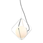 Lampa wisząca CANTO PEN-5696-1-BKCR Italux SZKLANY KLOSZ W GEOMETRYCZNEJ KLATCE CZARNY / BIAŁY/ CHROM NOWOCZESNA