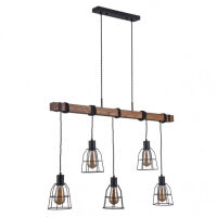 Lampa wisząca REDA PND-4793-5-L Italux DRUCIANE KLOSZE ZAWIESZONE NA DREWNIANEJ LISTWIE RETRO INDUSTRIAL LOFT 