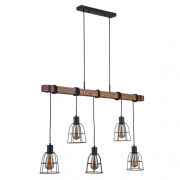 Lampa wisząca REDA PND-4793-5-L Italux DRUCIANE KLOSZE ZAWIESZONE NA DREWNIANEJ LISTWIE RETRO INDUSTRIAL LOFT 