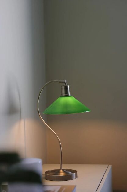 Lampa stołowa Vela 1L E27 108864 Markslojd antyczny mosiądz/zielona 49,5cm, klosz Ø25cm