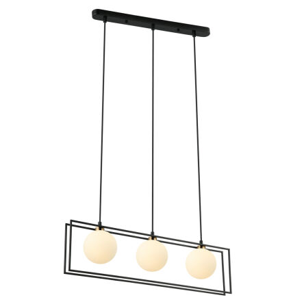 Lampa wisząca Grosetta PND-53423-3-BK Italux trzy kule umieszczone w podwójnej prostokątnej ramce