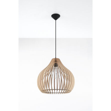 LAMPA  WISZĄCA APRILLO NATURALNE DREWNO AŻUROWY KLOSZ NOWOCZESNY 