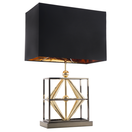  Lampa stołowa  Quito - T01939BK AU Cosmo Light  Klosz jest czary ze złotym wnętrzem podstawa jest geometryczna w kolorach gun-black oraz złotym