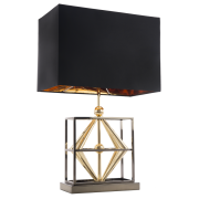  Lampa stołowa  Quito - T01939BK AU Cosmo Light  Klosz jest czary ze złotym wnętrzem podstawa jest geometryczna w kolorach gun-black oraz złotym