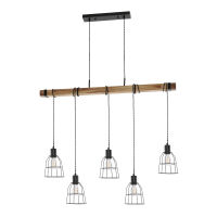 Lampa wisząca PONTE PND-4290-5-L Italux NIEZWYKŁE POŁĄCZENIE DRUCIANYCH KLOSZY Z DREWNIANA LISTWĄ  5xE27