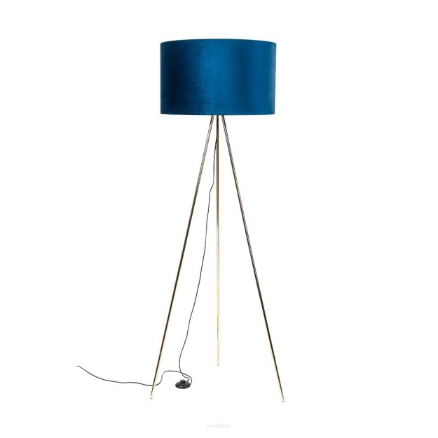 Lampa podłogowa INGA H06-GD-BL Zuma Line Trójnożna złota podstawa niebieski abażur
