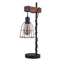 Lampa stołowa REDA TB-4793-1-L Italux DRUCIANY KLOSZ INDUSTRIALNA POŁĄCZENIE DREWNA I METALU CZARNY MAT