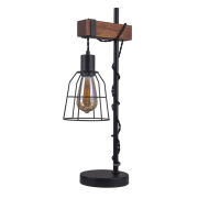 Lampa stołowa REDA TB-4793-1-L Italux DRUCIANY KLOSZ INDUSTRIALNA POŁĄCZENIE DREWNA I METALU CZARNY MAT