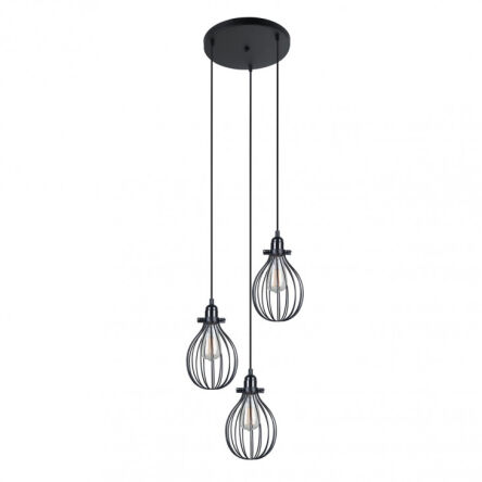 Lampa wisząca LESTO MDM-2676/3 ABK Italux DRUCIANE ABAŻURY METALOWA OPRAWA CZARNA INDUSTRIALNA 