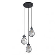 Lampa wisząca LESTO MDM-2676/3 ABK Italux DRUCIANE ABAŻURY METALOWA OPRAWA CZARNA INDUSTRIALNA 