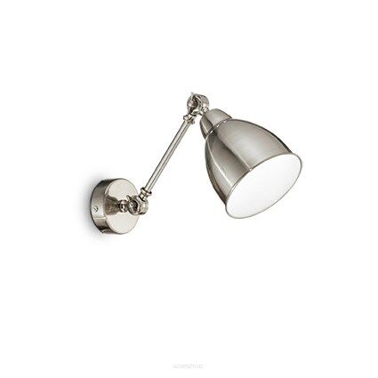Kinkiet NEWTON AP1 Ideal Lux  016399  z metalu w kolorze niklu posiada regulowane ramię i klosz w  środku biały