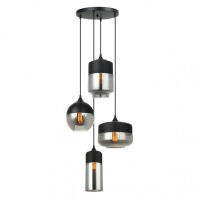 Lampa wisząca MOLINA MDM-4364/4 BK+SG Italux  3 KLOSZE RÓŻNEJ  WIELKOŚCI OKRĄGŁA PODSUFITKA CZARNY / CHROM / DYMIONE SZKŁO 