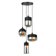 Lampa wisząca MOLINA MDM-4364/4 BK+SG Italux  3 KLOSZE RÓŻNEJ  WIELKOŚCI OKRĄGŁA PODSUFITKA CZARNY / CHROM / DYMIONE SZKŁO 