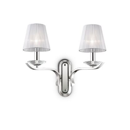 Kinkiet Pegaso AP2 Ideal Lux  059211 metalowa oprawa wykończona w chromie klosze  z  białej organzy