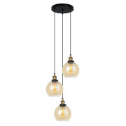 Lampa wisząca CARDENA MDM-4330/3 GD+AMB Italux 3 BURSZTYNOWE KLOSZE OKRĄGŁA PODSUFITKA RETRO LOFT E27 CZARNY / ZŁOTY / BURSZTYNOWY