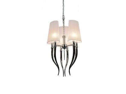 Lampa wisząca Diablo AZzardo AD 8074-3 AZ0028 wykonana jest z chromowanego metalu oraz białego abażuru z najwyższej jakości materiału