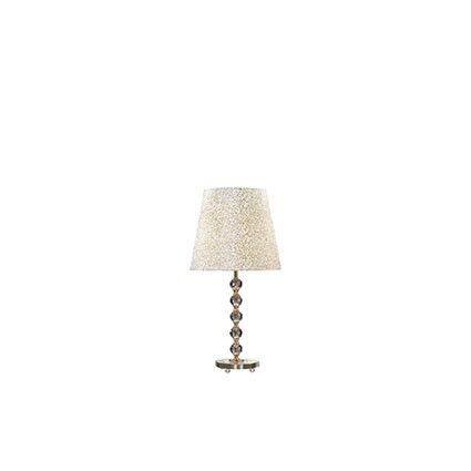 Lampa stołowa Queen TL1 BIG Ideal Lux  077758  Klosz z tkaniny ze złotym błyszczącym wzorem Lampa ma metalową oprawę wykończoną w złotym kolorze posiada kryształowe elementy