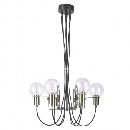 Lampa wisząca gianni MD16096-6B Italux w surowym stylu industrialnym metalowe elementy mają czarne wykończenie z dodatkami antycznego brązu 