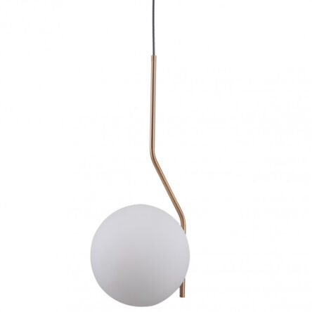 Lampa wisząca  CARIMI PND-3300-1-HBR Italux  PONADCZASOWY BIAŁY KLOSZ E27  KORPUS W KOLORZE MOSIĄDZU