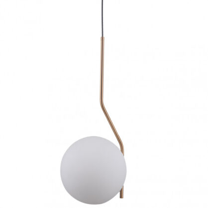 Lampa wisząca  CARIMI PND-3300-1-HBR Italux  PONADCZASOWY BIAŁY KLOSZ E27  KORPUS W KOLORZE MOSIĄDZU