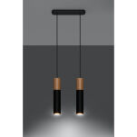 LAMPA  WISZĄCA PABLO 2  CZARNE TUBY Z DREWNIANYM AKCENTEM PROSTA IDEALNA DO SALONU SL.0633 Sollux - 3