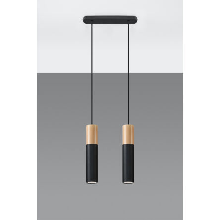 LAMPA  WISZĄCA PABLO 2  CZARNE TUBY Z DREWNIANYM AKCENTEM PROSTA IDEALNA DO SALONU SL.0633 Sollux