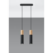 LAMPA  WISZĄCA PABLO 2  CZARNE TUBY Z DREWNIANYM AKCENTEM PROSTA IDEALNA DO SALONU SL.0633 Sollux