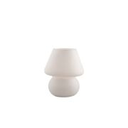 Lampa stołowa Prato TL1 SMALL BIANCO  Ideal Lux 074726    klosz wykonany z dmuchanego szkła ma kolor biały